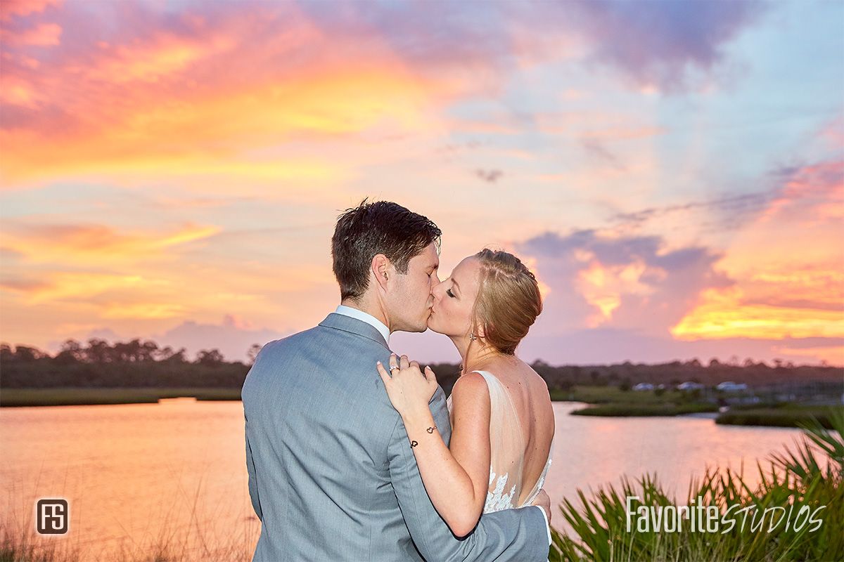 Posed Bride and Groom Pictures at Sunset